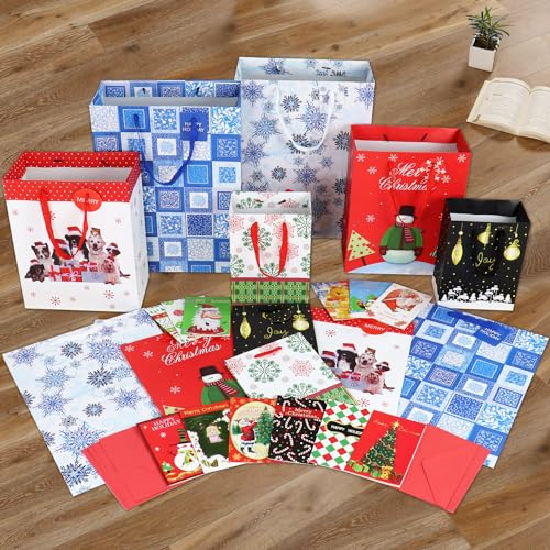 4 Extra Large 4 Large 4 Medium Christmas Print Gift Bags with Handles R605