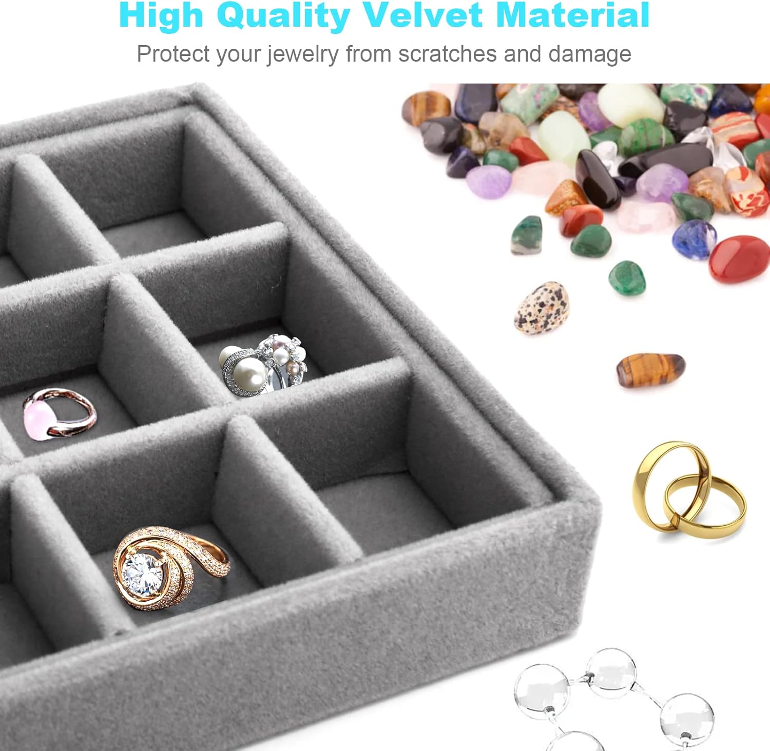 4 Pcs Velvet Jewelry Organizer Trays K777