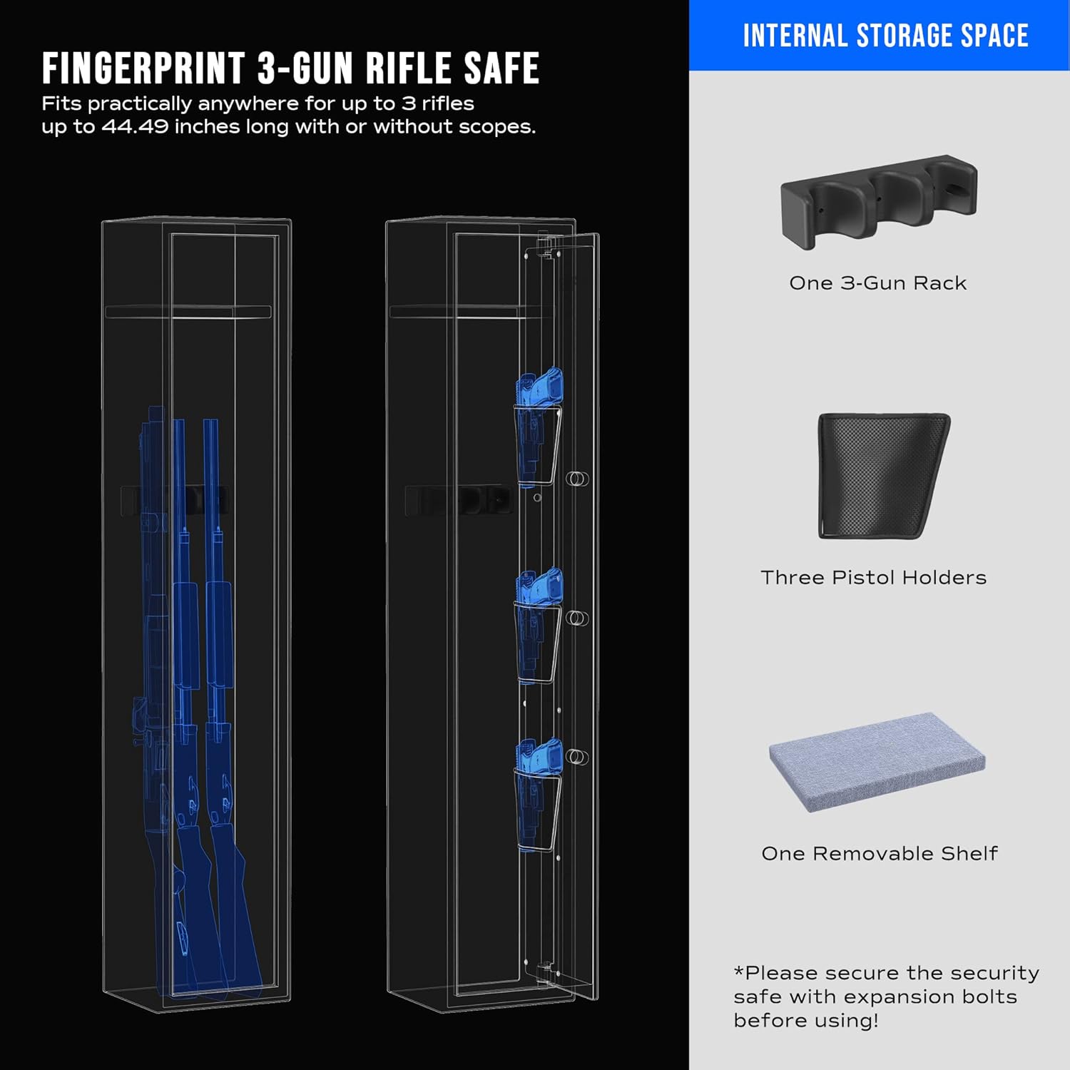 Large Biometric Rifle Safe with Removable Shelf C797