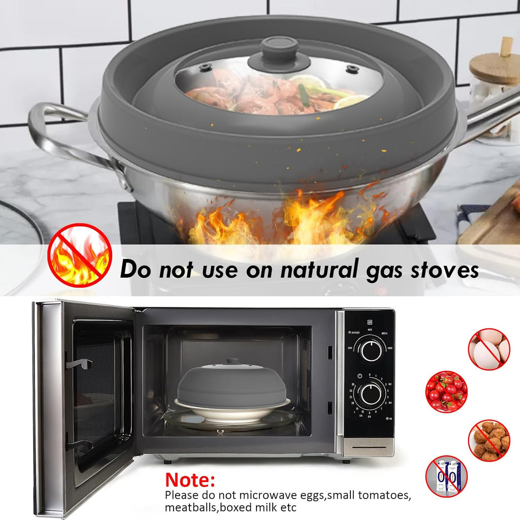 10.5 inch Microwave Plate Cover with Collapsible Silicone and Glass C12281