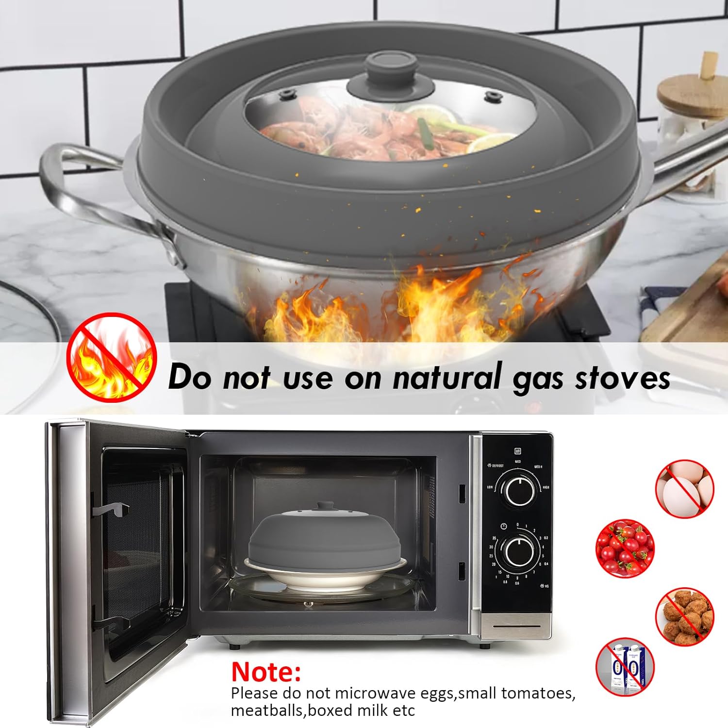 10.5 inch Microwave Plate Cover with Collapsible Silicone and Glass C12281