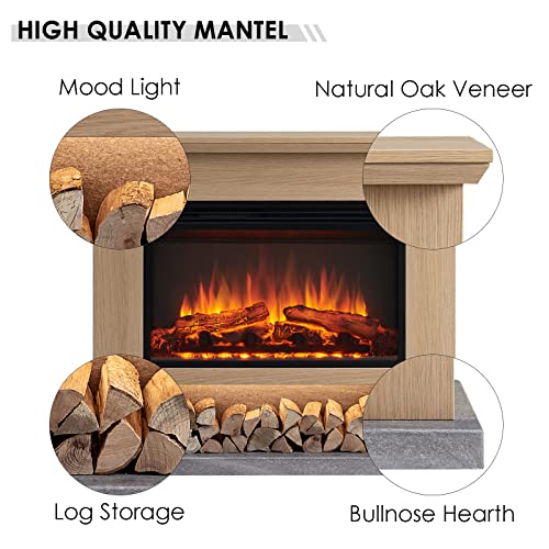 Cream White Electric Fireplace with Mantel Surround L226