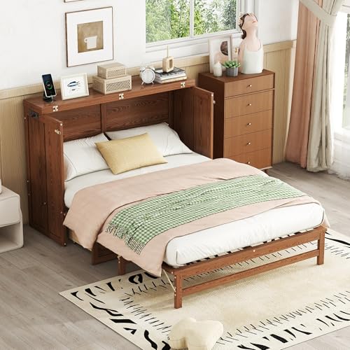 Queen Size Walnut Cabinet Murphy Bed with Drawer W716909