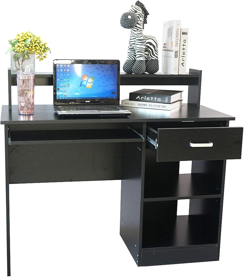 Black Computer Desk with Keyboard Tray and Drawer O719549