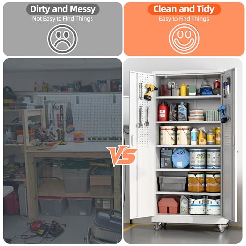 73" H Metal Storage Cabinet with Wheels and Locking Doors P646788