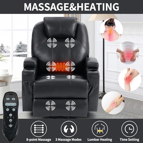 Black PU Leather Power Lift Recliner Chair with Heat T72804