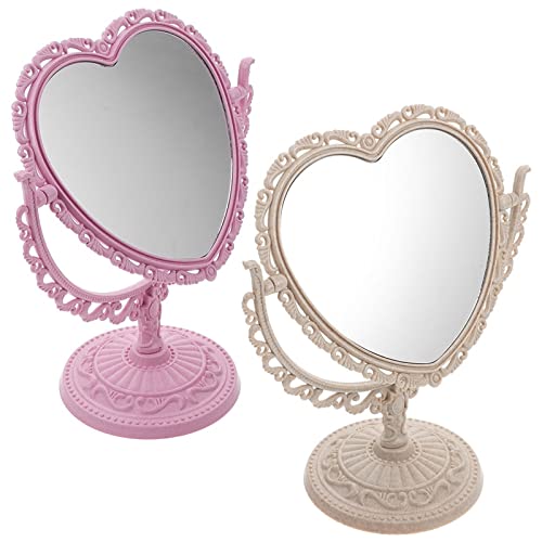 White Heart Shaped Rotatable Vanity Desktop Mirror W8868