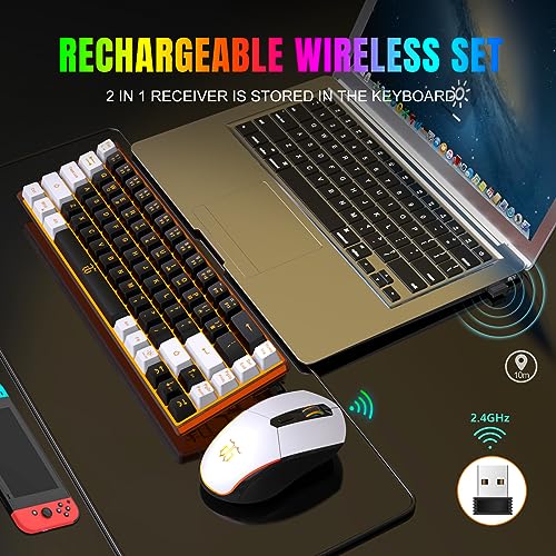 60% Wireless Gaming Keyboard and Mouse Combo, LED Backlit Rechargeable 2000mAh Battery, Small Membrane Keyboard M5952