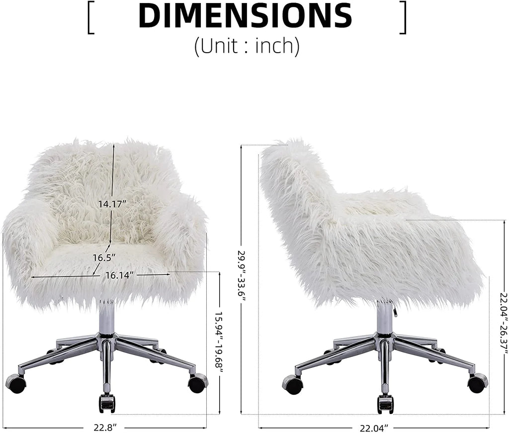 White Faux Fur Swivel Desk Chair with Back S65260