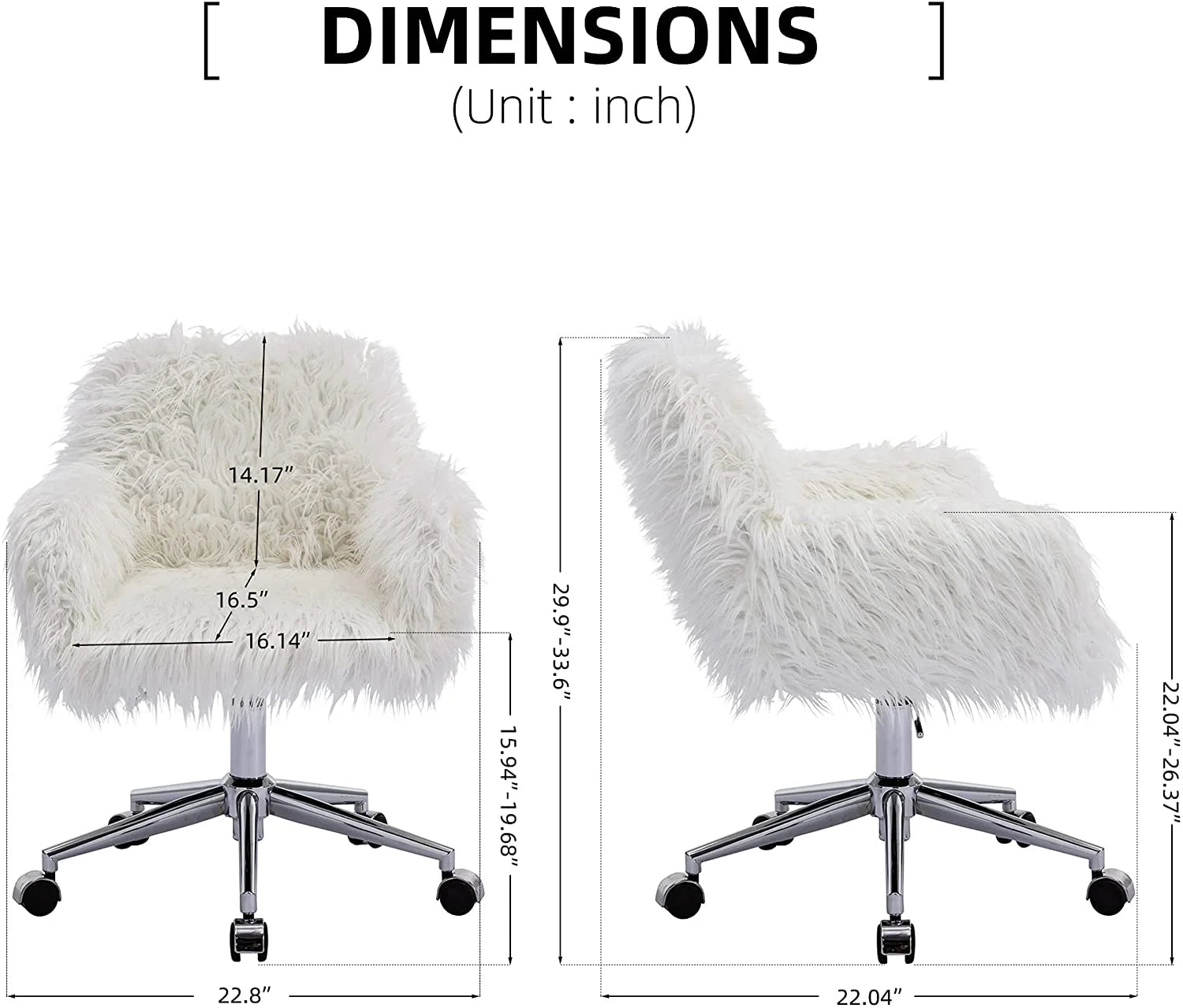 White Faux Fur Swivel Desk Chair with Back S65260