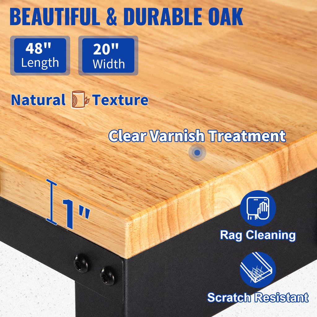 Adjustable Height Workbench with Power Outlets and Hardwood Top J13816